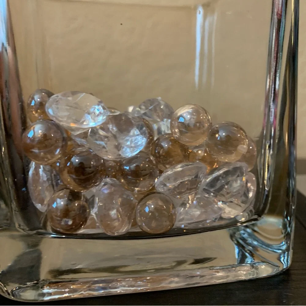 Glass bathroom canister + lid with decorative beads